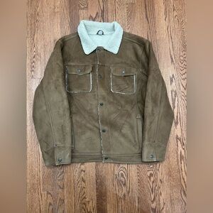 Old Navy Men’s  XL Y2k Sherpa Lined Brown Ranch Jacket Faux Suede Western VTG